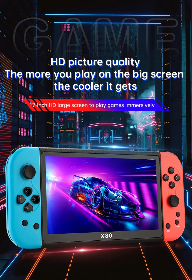 X80 7.0 inch HD Screen Handheld Game Console 20000 Games Video Game Console - Fluorescent Yellow-Cellmalls