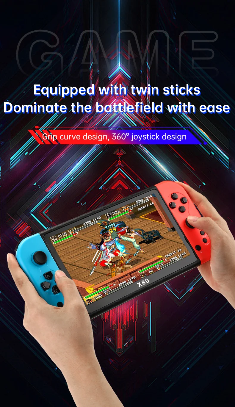 X80 7.0 inch HD Screen Handheld Game Console 20000 Games Video Game Console - Fluorescent Yellow-Cellmalls