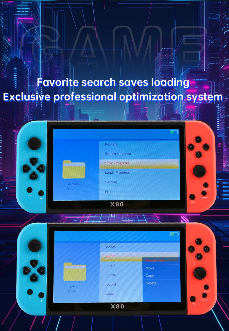 X80 7.0 inch HD Screen Handheld Game Console 20000 Games Video Game Console - Fluorescent Yellow-Cellmalls