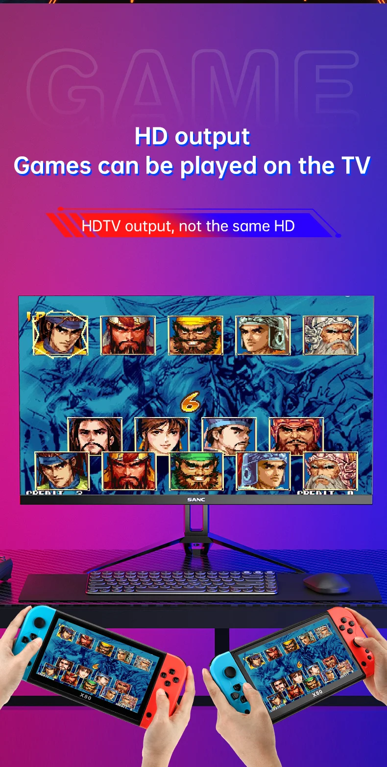 X80 7.0 inch HD Screen Handheld Game Console 20000 Games Video Game Console - Fluorescent Yellow-Cellmalls