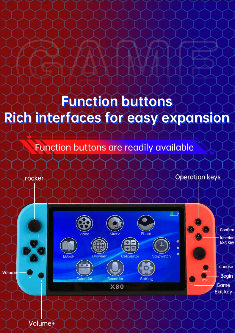 X80 7.0 inch HD Screen Handheld Game Console 20000 Games Video Game Console - Fluorescent Yellow-Cellmalls