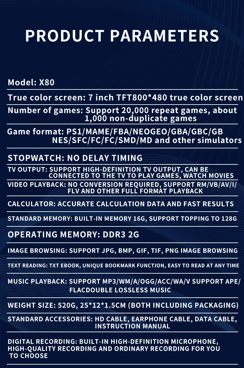 X80 7.0 inch HD Screen Handheld Game Console 20000 Games Video Game Console - Fluorescent Yellow-Cellmalls