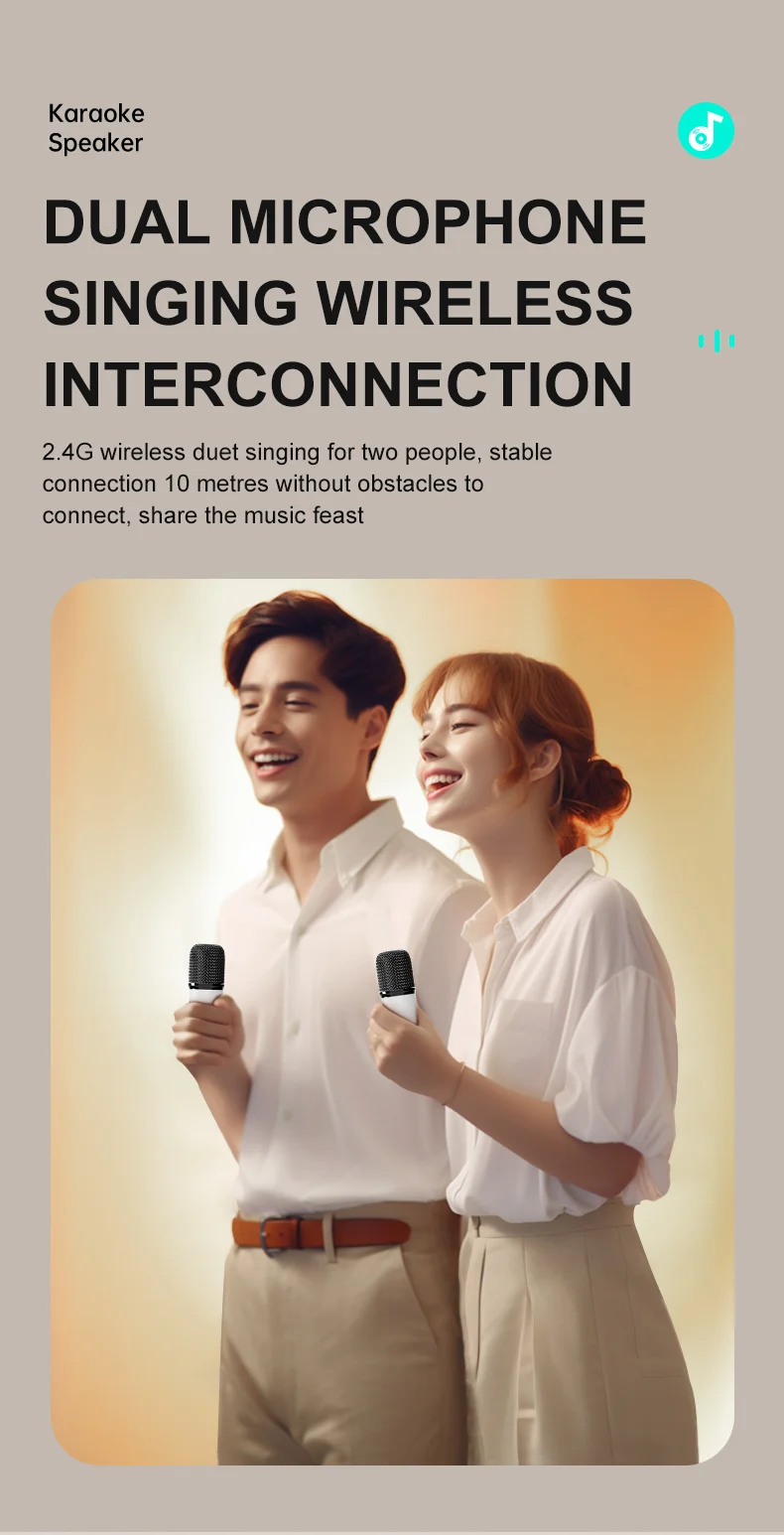 Y15 RGB Lighting Outdoor Mini Bluetooth-compatible Karaoke Speaker with 2 Microphones - Pink-Cellmalls