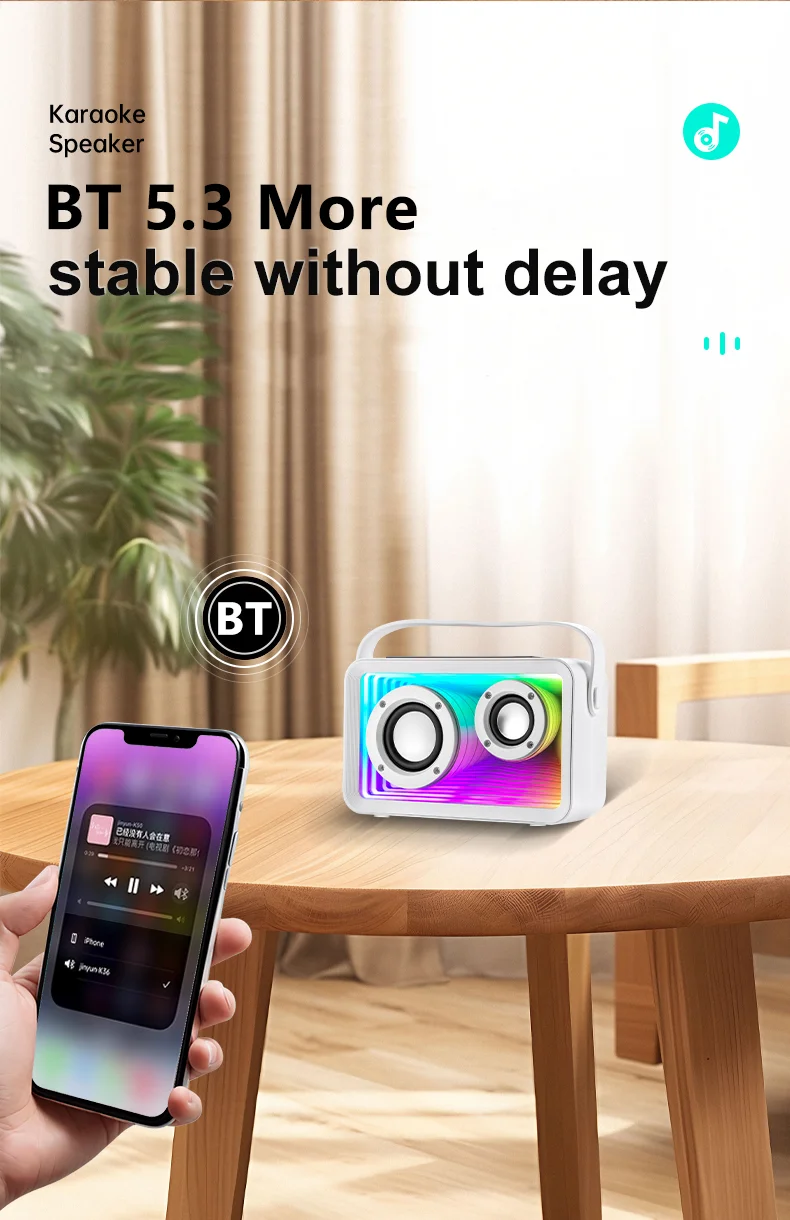 Y15 RGB Lighting Outdoor Mini Bluetooth-compatible Karaoke Speaker with 2 Microphones - Pink-Cellmalls