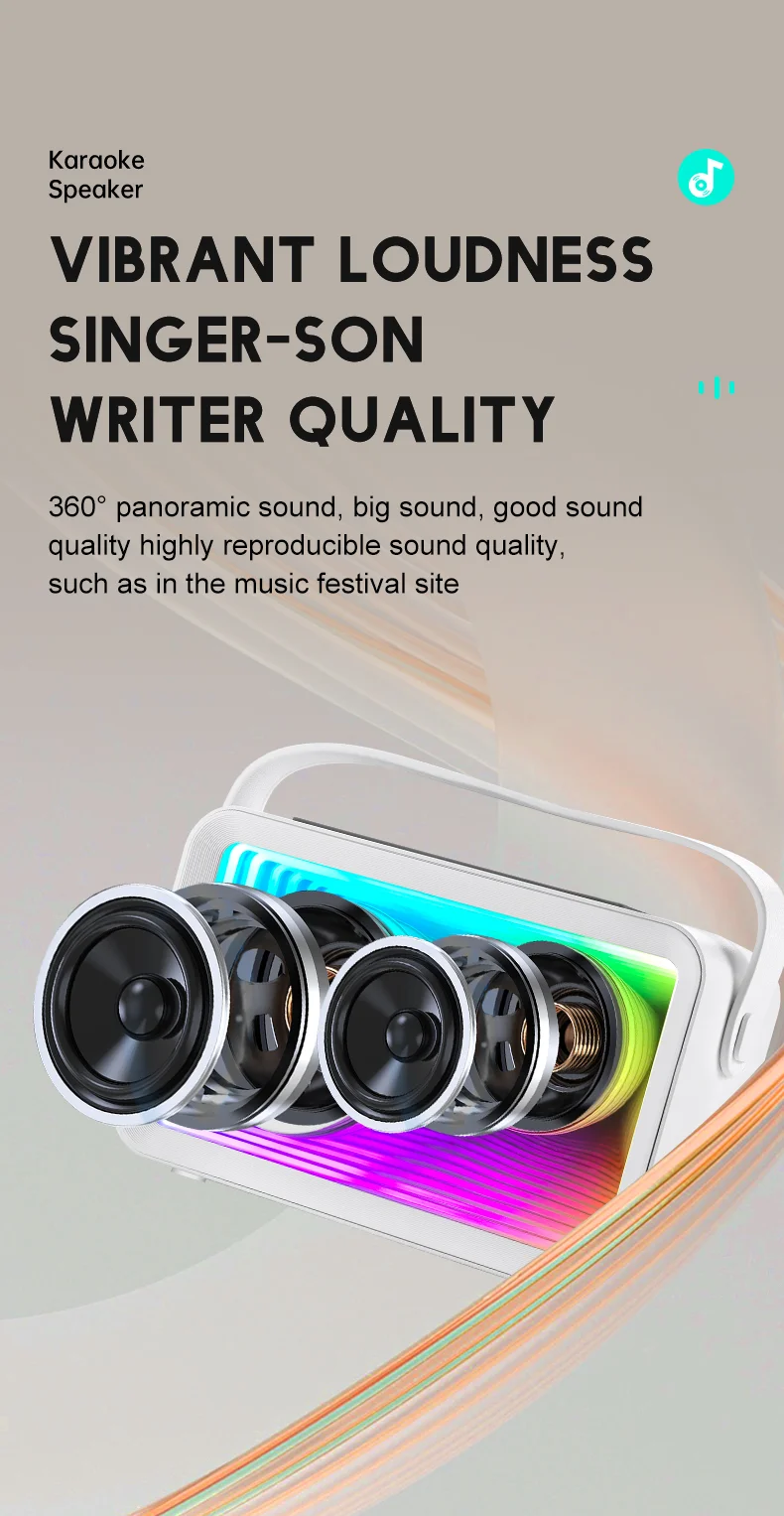 Y15 RGB Lighting Outdoor Mini Bluetooth-compatible Karaoke Speaker with 2 Microphones - Pink-Cellmalls