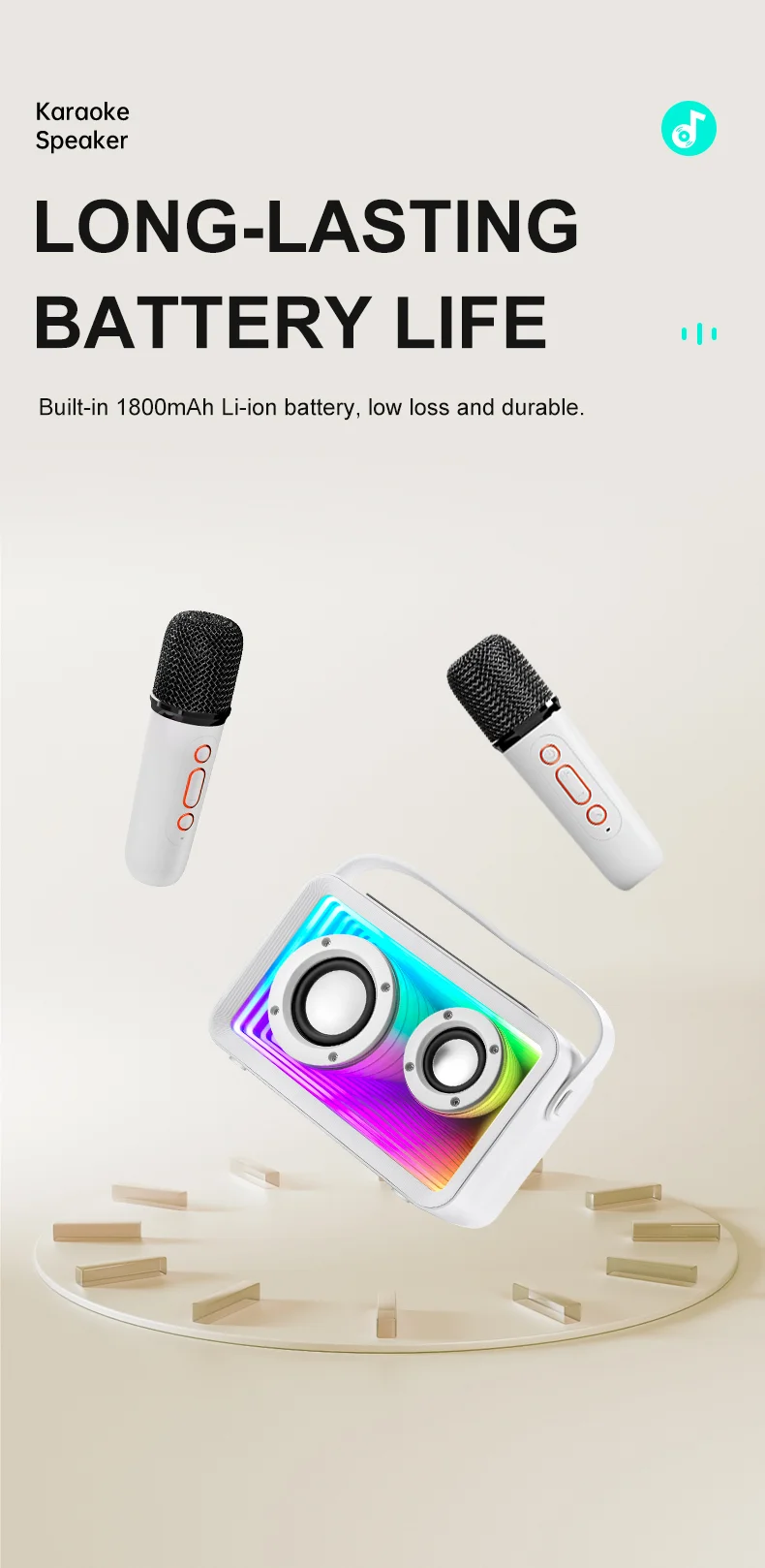 Y15 RGB Lighting Outdoor Mini Bluetooth-compatible Karaoke Speaker with 2 Microphones - Pink-Cellmalls