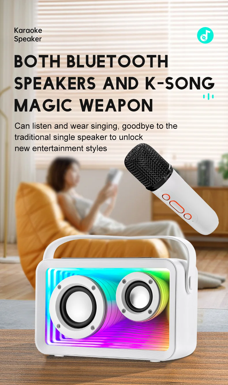 Y15 RGB Lighting Outdoor Mini Bluetooth-compatible Karaoke Speaker with 2 Microphones - Pink-Cellmalls