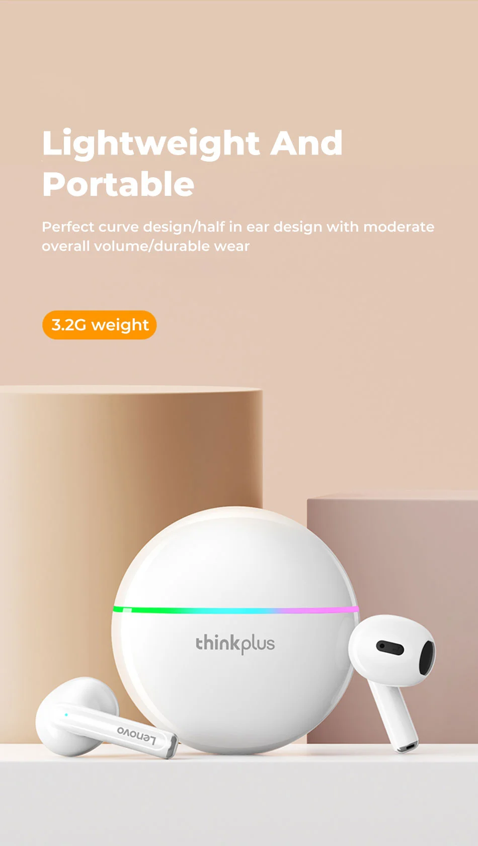 LENOVO Thinkplus XT97 Bluetooth-compatible 5.2 Earphones Wireless TWS HiFi Stereo Sound Headset with Mic - White-Cellmalls