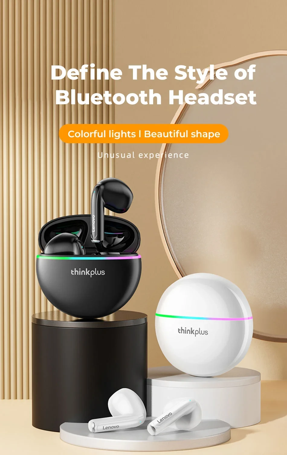 LENOVO Thinkplus XT97 Bluetooth-compatible 5.2 Earphones Wireless TWS HiFi Stereo Sound Headset with Mic - White-Cellmalls