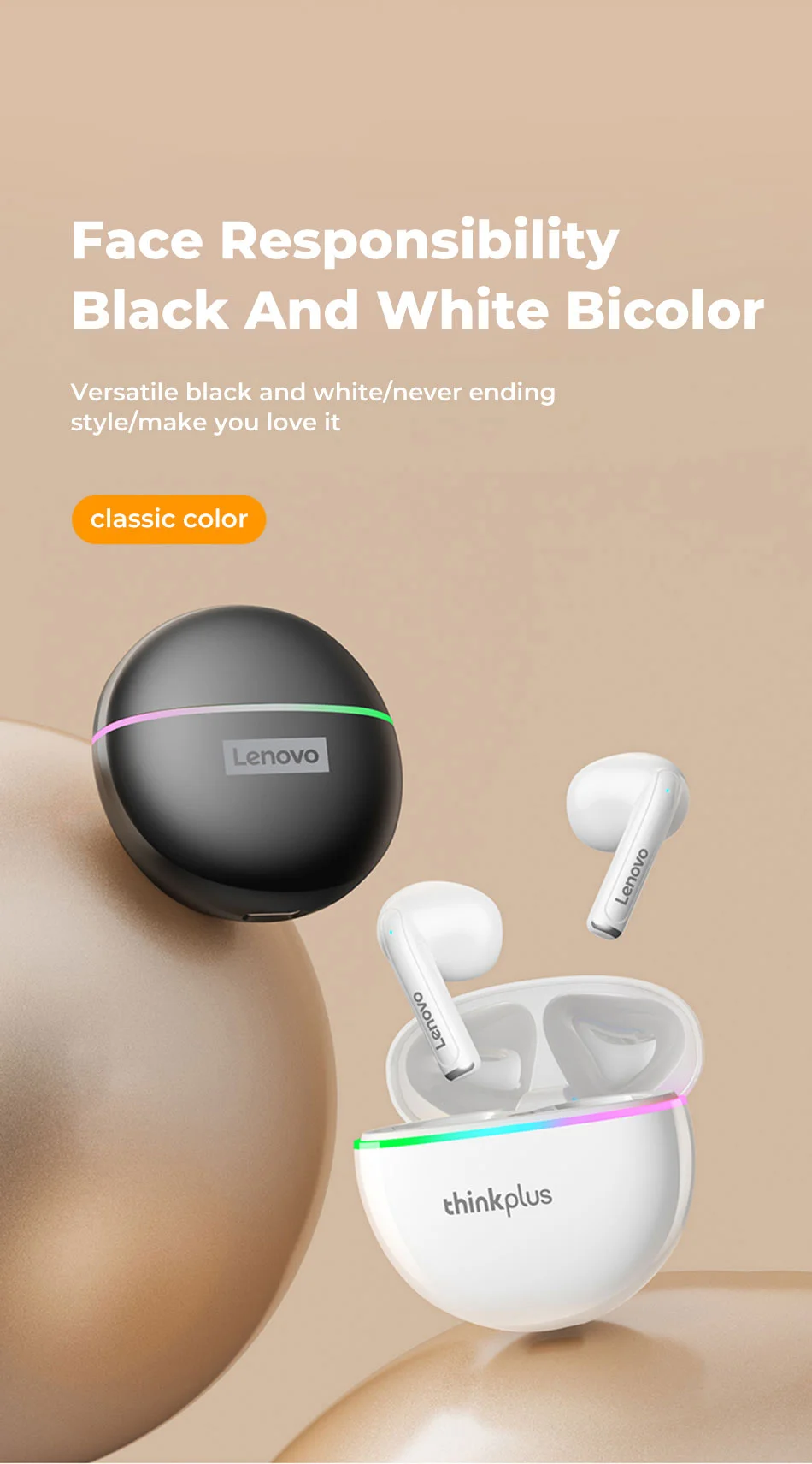 LENOVO Thinkplus XT97 Bluetooth-compatible 5.2 Earphones Wireless TWS HiFi Stereo Sound Headset with Mic - White-Cellmalls