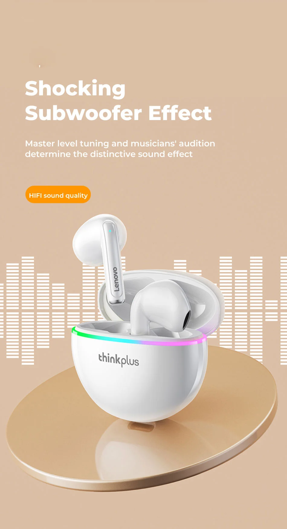 LENOVO Thinkplus XT97 Bluetooth-compatible 5.2 Earphones Wireless TWS HiFi Stereo Sound Headset with Mic - White-Cellmalls