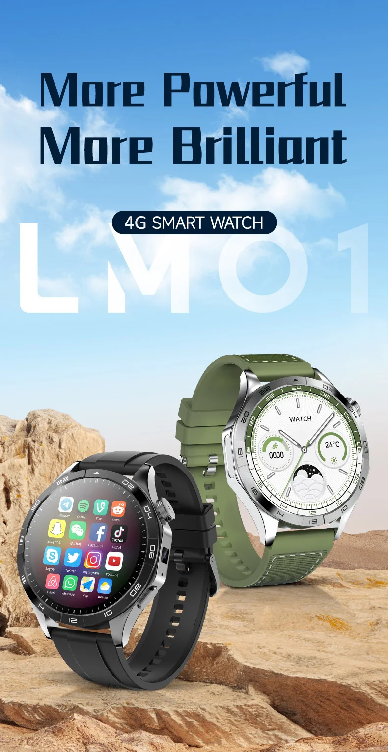 LM01 2+16G 1.43-inch AMOLED Smart Watch 4G SIM Card Android 8.1 Smart Sport Watch, for Europe Asia Africa - Green-Cellmalls