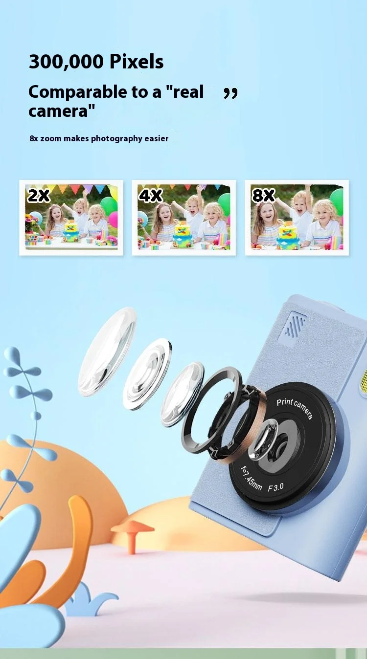 Z900 2.4 Inch Instant Print Camera Kids HD Video Recorder Support Monochrome Printing - Blue-Cellmalls