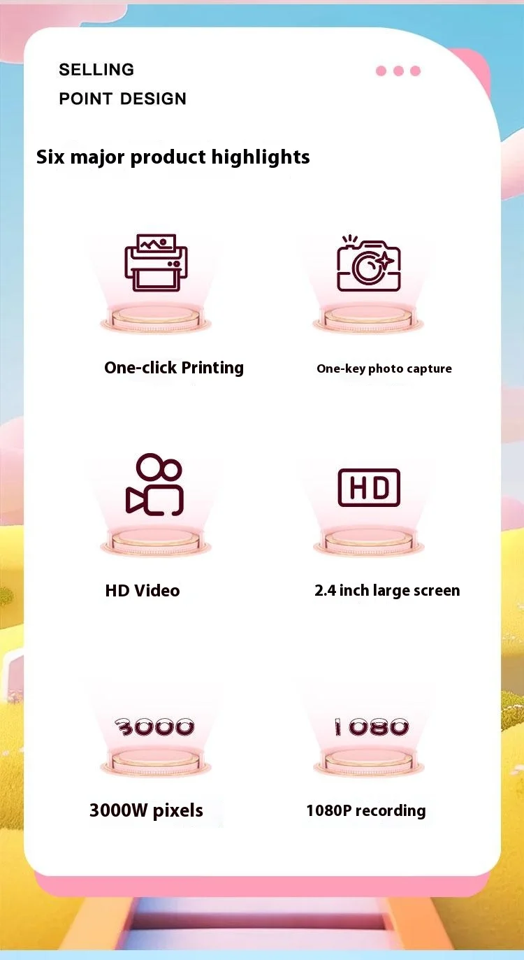 Z900 2.4 Inch Instant Print Camera Kids HD Video Recorder Support Monochrome Printing - Blue-Cellmalls