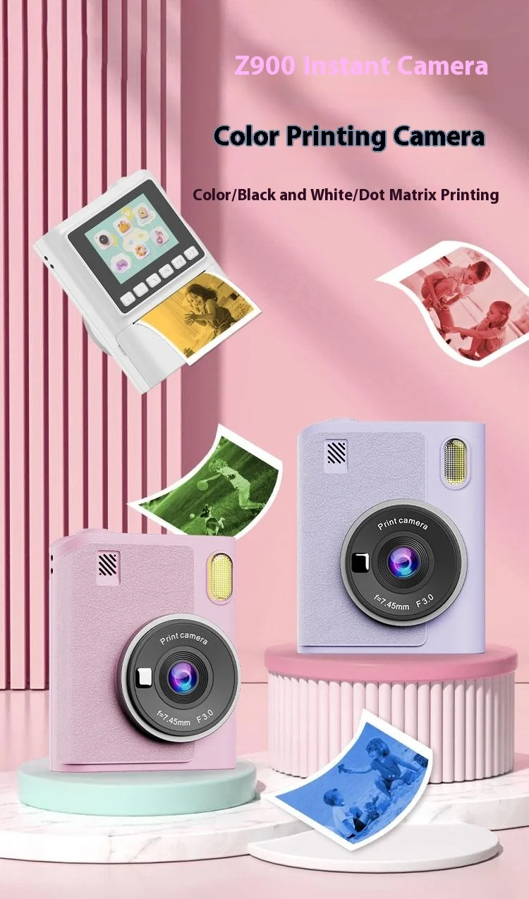 Z900 2.4 Inch Instant Print Camera Kids HD Video Recorder Support Monochrome Printing - Blue-Cellmalls