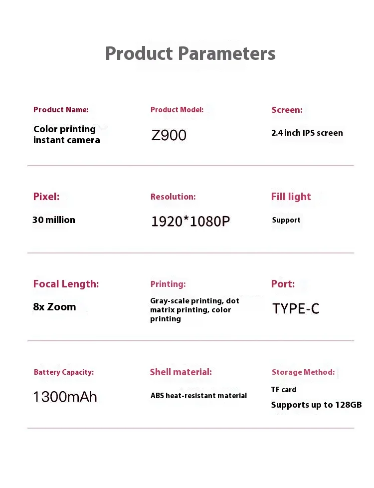 Z900 2.4 Inch Instant Print Camera Kids HD Video Recorder Support Monochrome Printing - Blue-Cellmalls