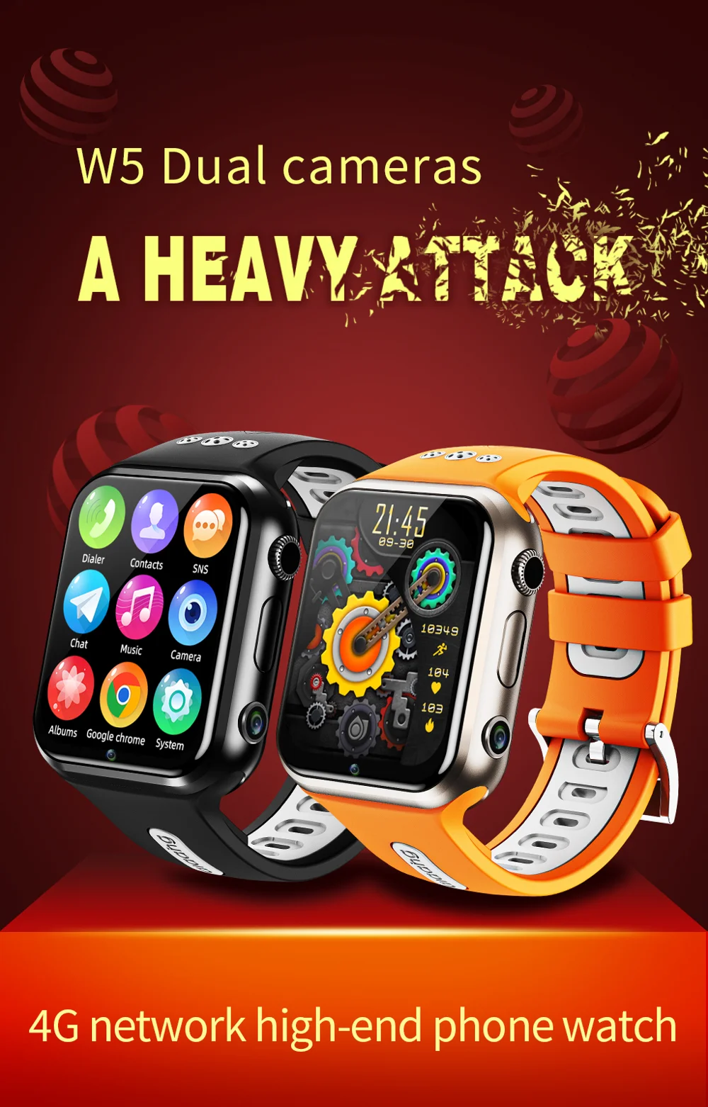 W5PRO Dual Camera Kids Watch 2+16G Waterproof 1.83 inch IPS 4G Smart Phone Watch - Silver / Pink-Cellmalls