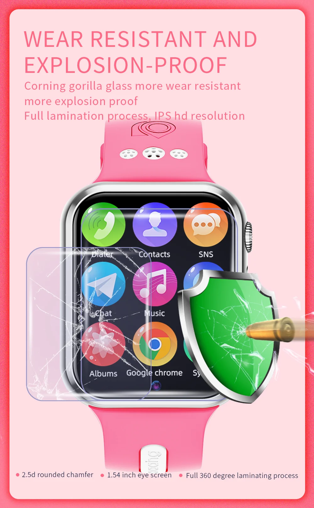 W5PRO Dual Camera Kids Watch 2+16G Waterproof 1.83 inch IPS 4G Smart Phone Watch - Silver / Pink-Cellmalls