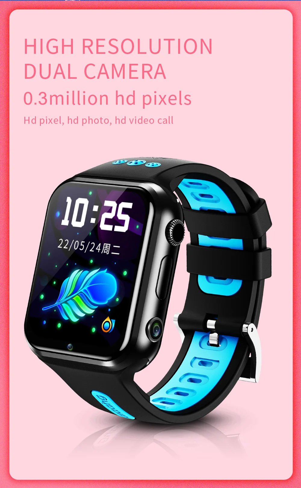 W5PRO Dual Camera Kids Watch 2+16G Waterproof 1.83 inch IPS 4G Smart Phone Watch - Silver / Pink-Cellmalls