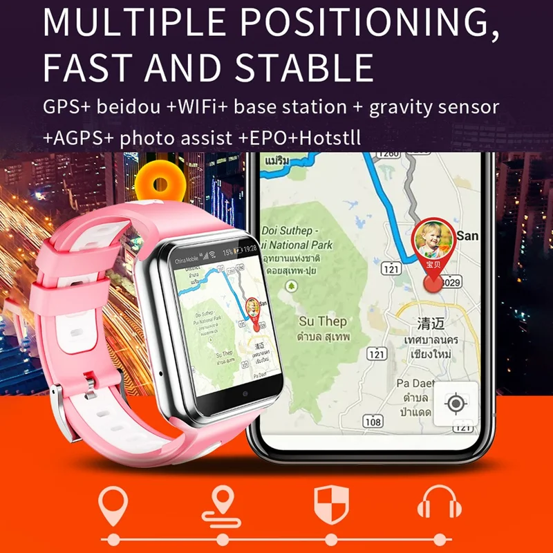 W5PRO Dual Camera Kids Watch 2+16G Waterproof 1.83 inch IPS 4G Smart Phone Watch - Black / Grey-Cellmalls