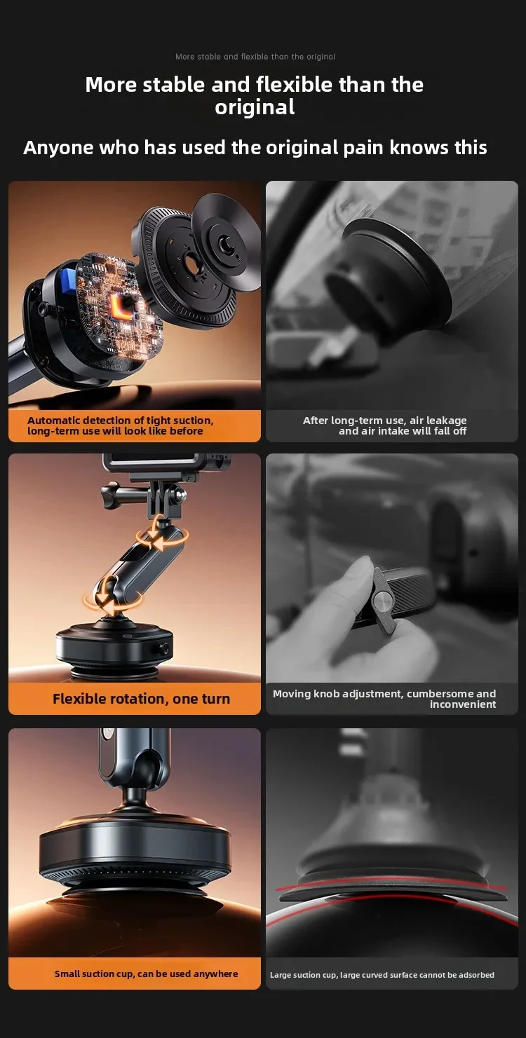 DJ-1 Electric Vacuum Suction Cup Car Camera Mount 360 Degree Adjustable Aluminum Alloy Action Camera Bracket-Cellmalls