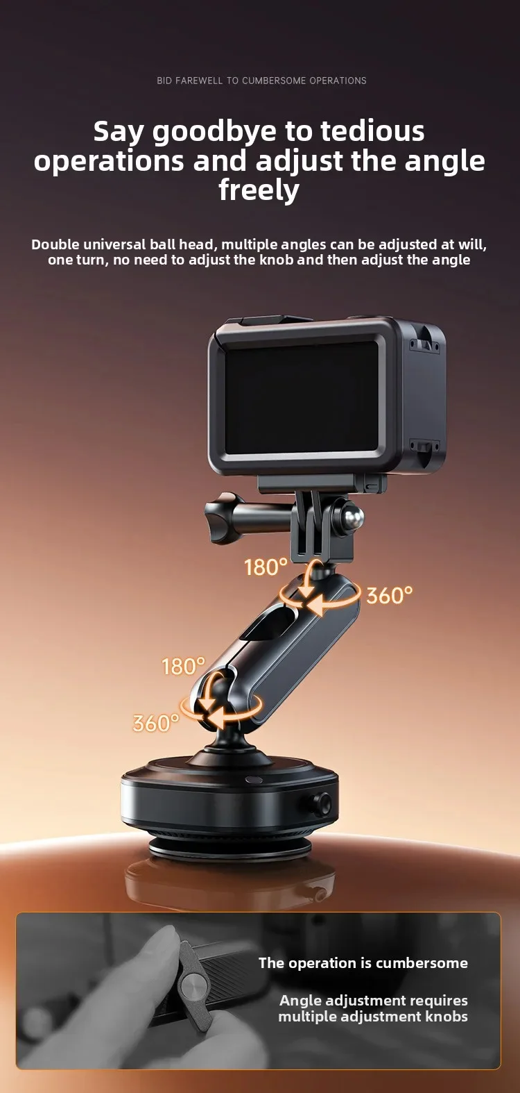 DJ-1 Electric Vacuum Suction Cup Car Camera Mount 360 Degree Adjustable Aluminum Alloy Action Camera Bracket-Cellmalls