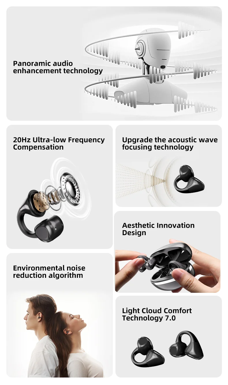 M88 Ear Clip Wireless Bluetooth-Compatible Headset Stereo Sound IPX4 Sweatproof Sports Earphones - Nude-Cellmalls