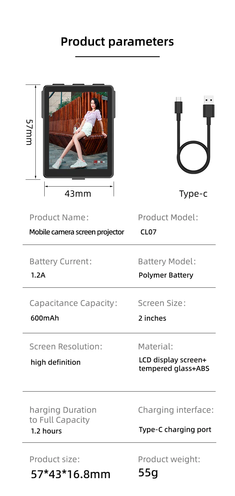CL07 Wireless Phone Rear Camera Selfie Screen Mirroring Device Image Display Monitor Screen-Cellmalls