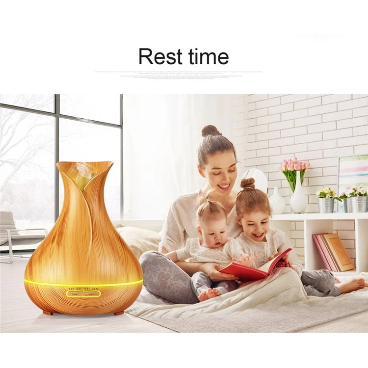 550ML Wood Grain Air Humidifier Vase Shape Mute Aroma Essential Oil Diffuser with Remote Control - Brown / EU Plug-Cellmalls