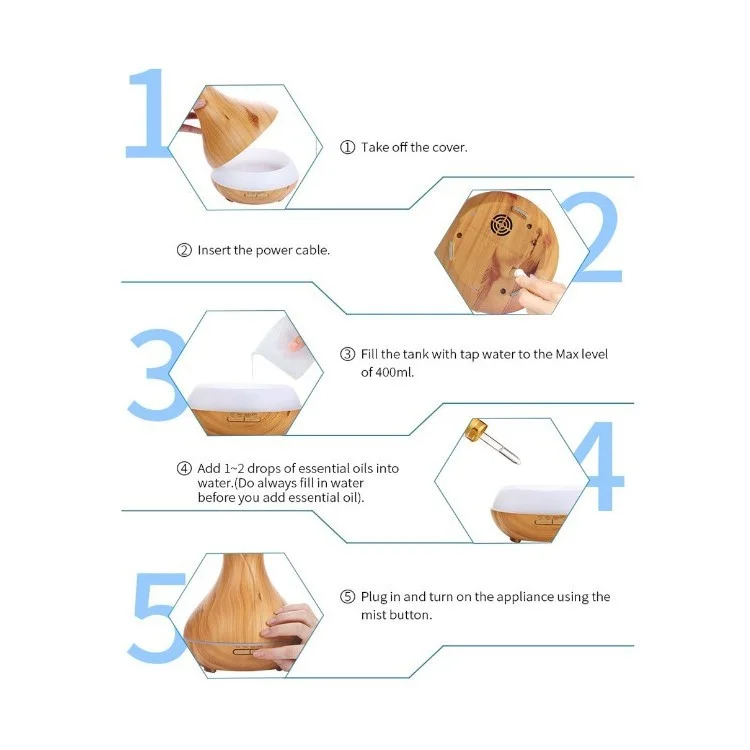 550ML Wood Grain Air Humidifier Vase Shape Mute Aroma Essential Oil Diffuser with Remote Control - Brown / EU Plug-Cellmalls