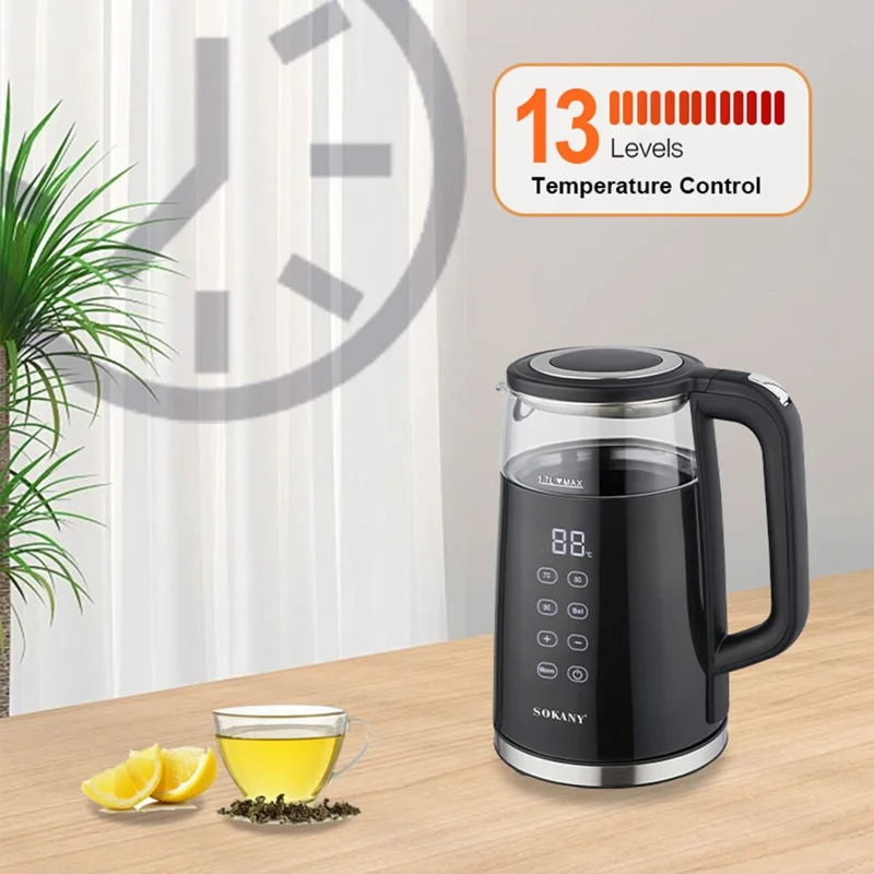 SOKANY 09050 Electric Kettle 1.7L Touch Screen Temperature Control Water Boiler (BPA Free, No FDA) - EU Plug-Cellmalls