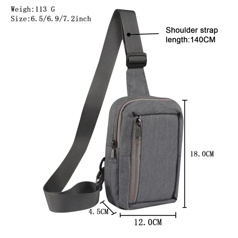 6.5'' / 6.9'' / 7.2'' Chest Shoulder Bag Phone Bag Water Resistant Nylon Casual Shoulder Backpack Sling Travel Bag - Dark Grey-Cellmalls