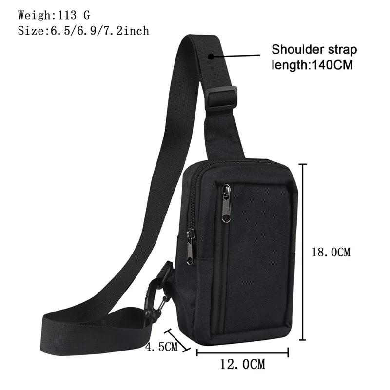 6.5'' / 6.9'' / 7.2'' Chest Shoulder Bag Phone Bag Water Resistant Nylon Casual Shoulder Backpack Sling Travel Bag - Black-Cellmalls