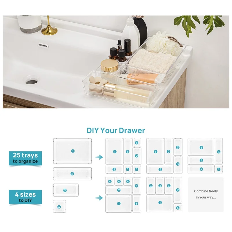 25Pcs / Set Clear PS Pantry Organizers Home Tool Storage Bins Multi-Use Baskets-Cellmalls