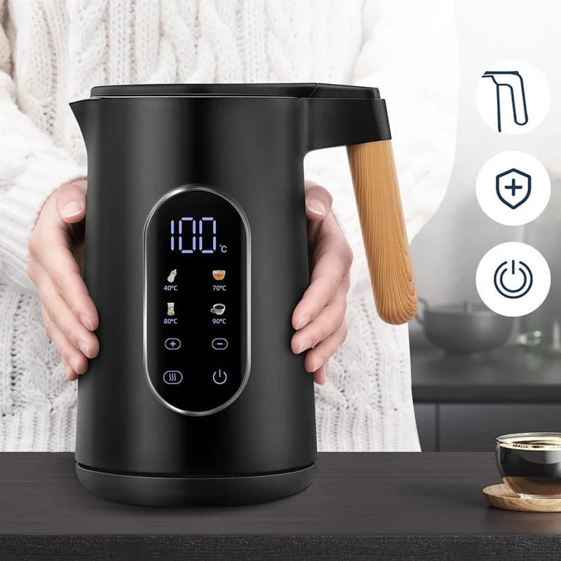 Electric Kettle 1.7L Touch Screen Temperature Control Water Boiler with Preset Settings (BPA Free, No FDA) - EU Plug-Cellmalls