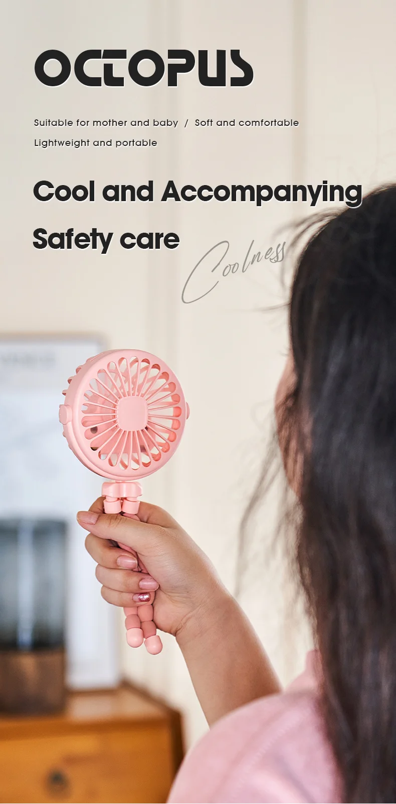 Portable Baby Stroller Octopus Fan USB Rechargeable Flexible Legs 3 Wind Speed Summer Cooling Fan - Blue-Cellmalls