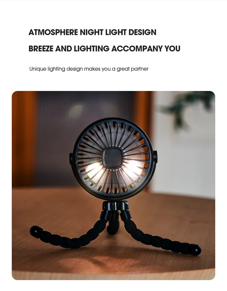 Portable Baby Stroller Octopus Fan USB Rechargeable Flexible Legs 3 Wind Speed Summer Cooling Fan - Blue-Cellmalls