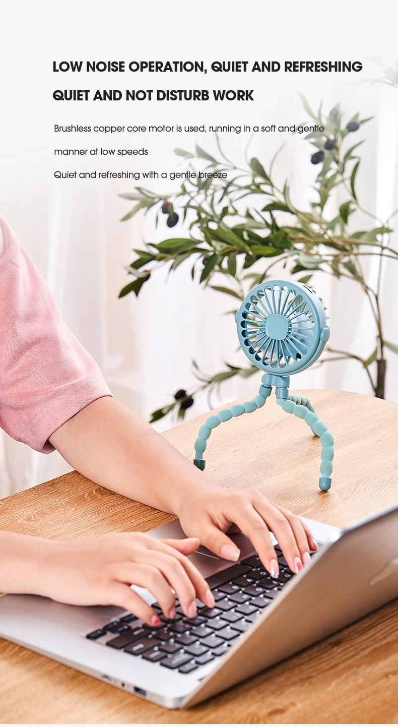 Portable Baby Stroller Octopus Fan USB Rechargeable Flexible Legs 3 Wind Speed Summer Cooling Fan - Blue-Cellmalls