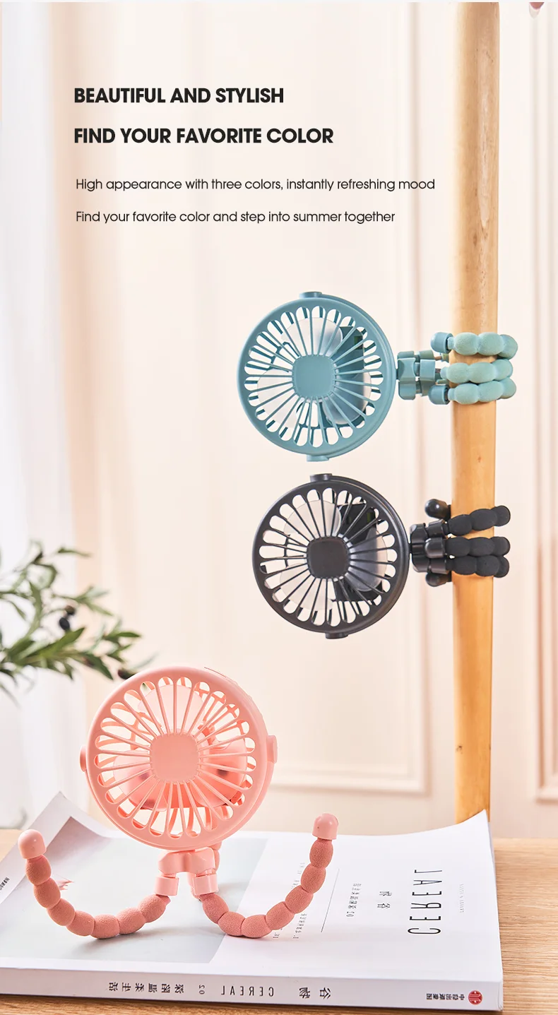 Portable Baby Stroller Octopus Fan USB Rechargeable Flexible Legs 3 Wind Speed Summer Cooling Fan - Blue-Cellmalls