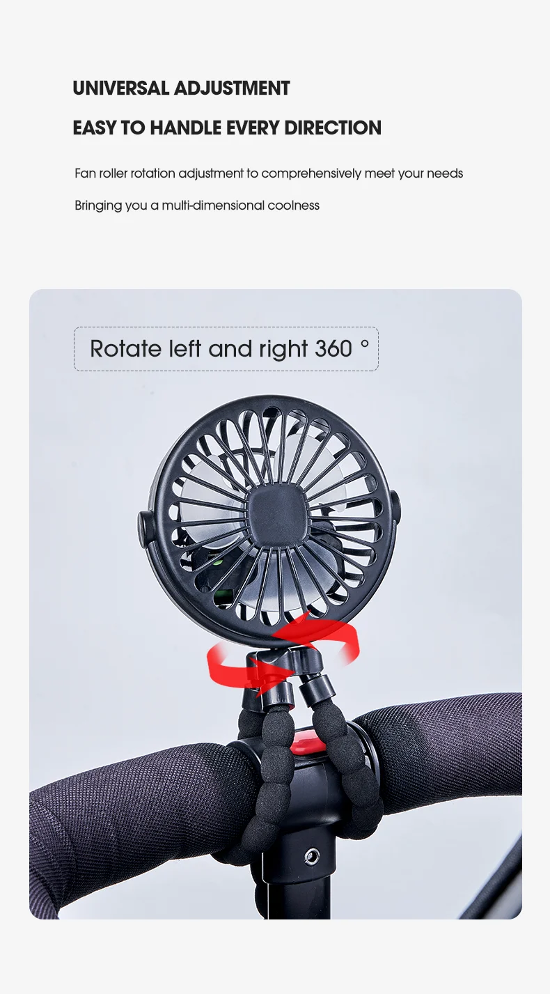 Portable Baby Stroller Octopus Fan USB Rechargeable Flexible Legs 3 Wind Speed Summer Cooling Fan - Blue-Cellmalls