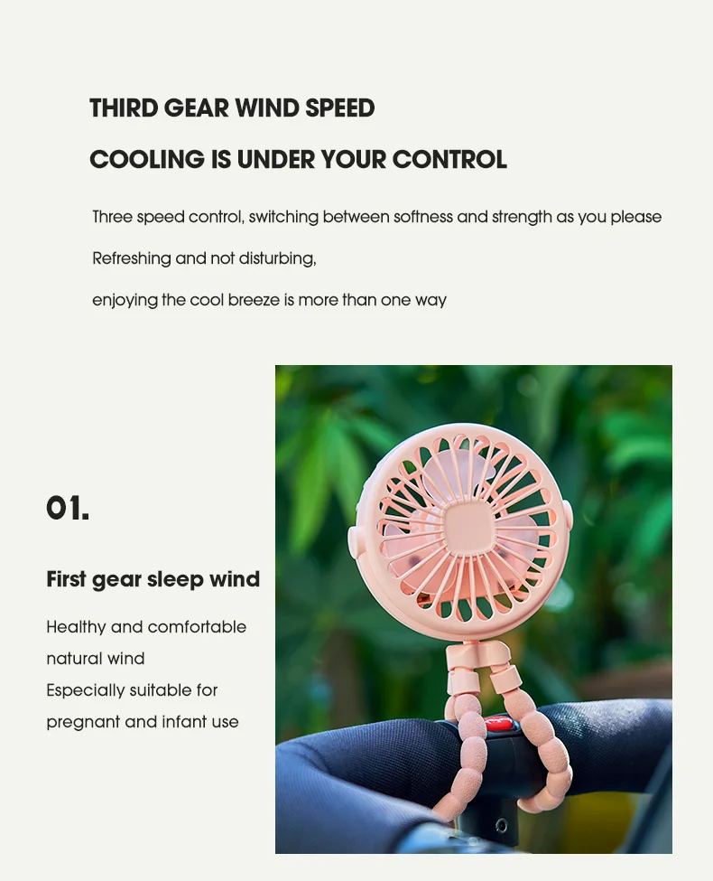 Portable Baby Stroller Octopus Fan USB Rechargeable Flexible Legs 3 Wind Speed Summer Cooling Fan - Blue-Cellmalls