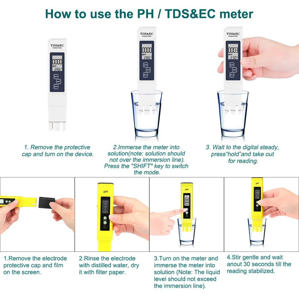 Water Quality Test Meter Professional TDS Meter Digital Water Test Meter PH Meter Kits-Cellmalls