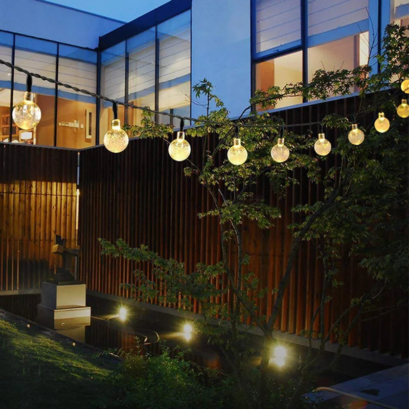 12m 100-LED Solar Powered Crystal Bubble Ball String Lights with 8 Modes - White Light / 23mm Diameter-Cellmalls