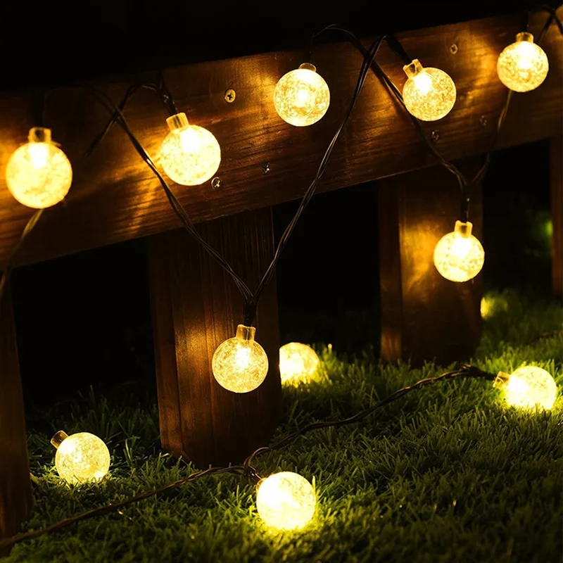 12m 100-LED Solar Powered Crystal Bubble Ball String Lights with 8 Modes - White Light / 23mm Diameter-Cellmalls