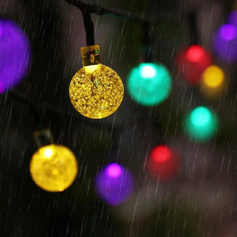 12m 100-LED Solar Powered Crystal Bubble Ball String Lights with 8 Modes - White Light / 23mm Diameter-Cellmalls