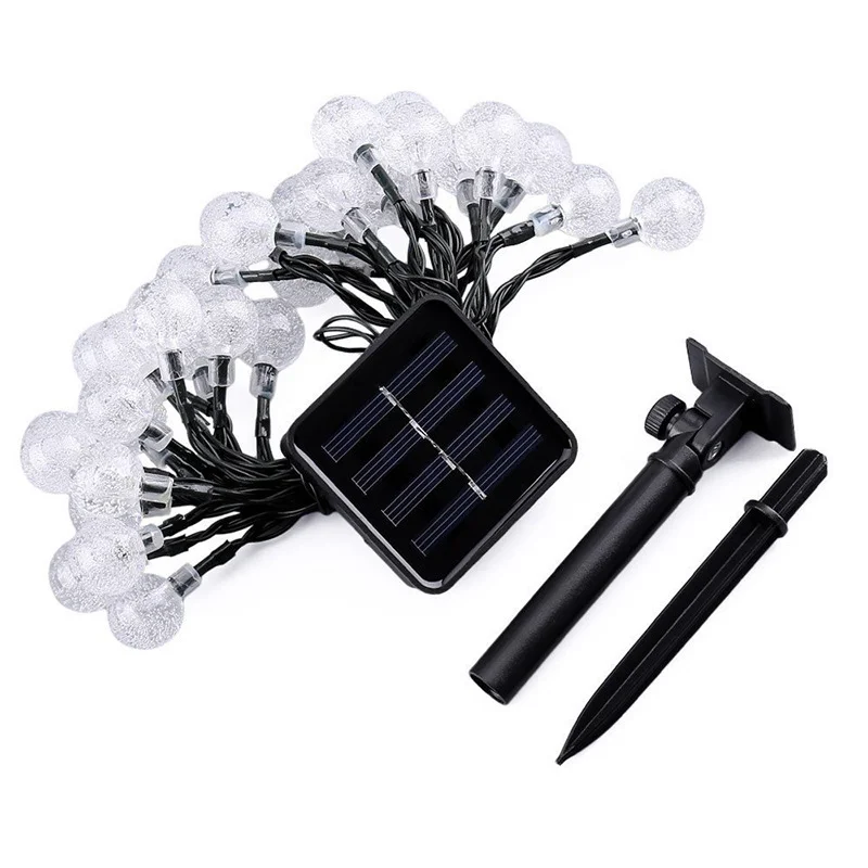 12m 100-LED Solar Powered Crystal Bubble Ball String Lights with 8 Modes - White Light / 23mm Diameter-Cellmalls