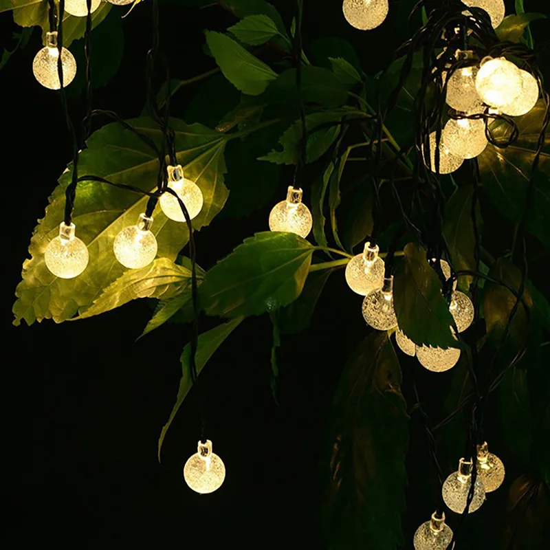 12m 100-LED Solar Powered Crystal Bubble Ball String Lights with 8 Modes - White Light / 23mm Diameter-Cellmalls