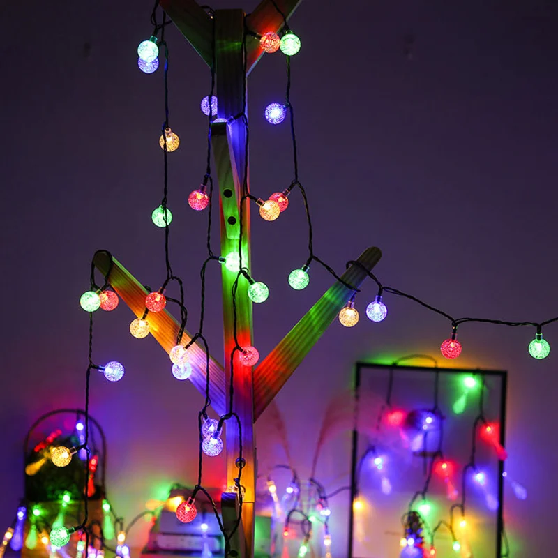 12m 100-LED Solar Powered Crystal Bubble Ball String Lights with 8 Modes - White Light / 23mm Diameter-Cellmalls