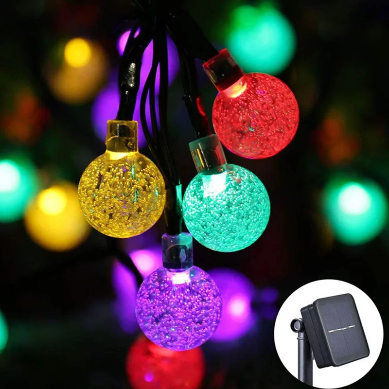12m 100-LED Solar Powered Crystal Bubble Ball String Lights with 8 Modes - White Light / 23mm Diameter-Cellmalls