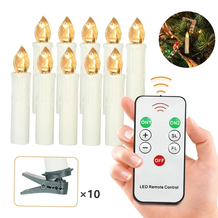 Realistic Warm White LED Flameless Candles with Remote Control for Party Decoration - 10 PCS / Ivory-Cellmalls